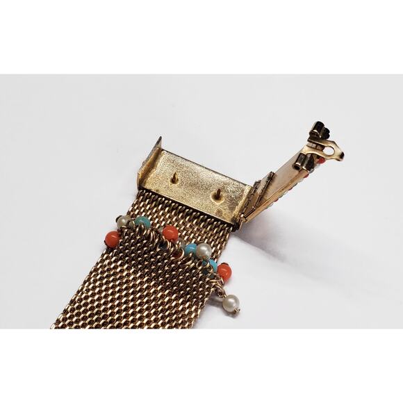 Vintage Bergere Gold Tone Mesh Bead Bracelet & Earrings Set - Picture 4 of 9